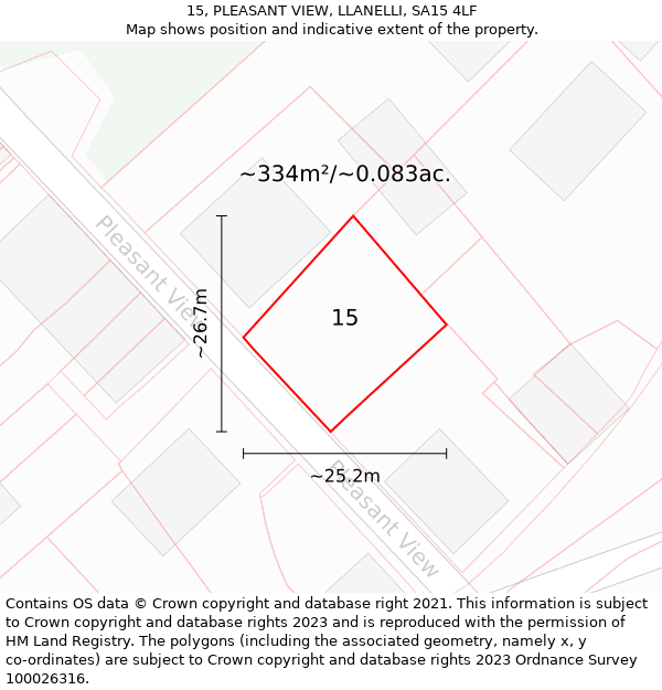 15, PLEASANT VIEW, LLANELLI, SA15 4LF: Plot and title map