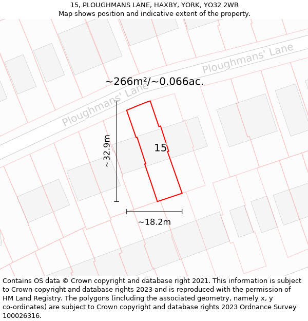 15, PLOUGHMANS LANE, HAXBY, YORK, YO32 2WR: Plot and title map