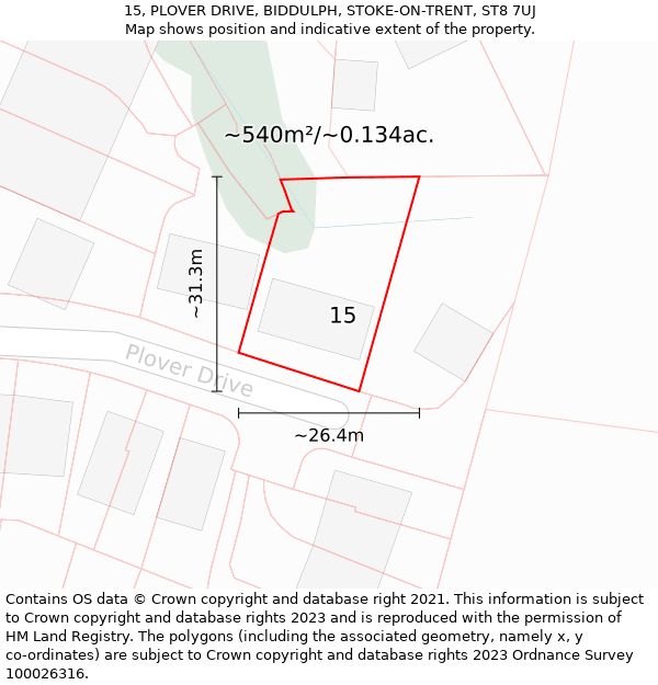 15, PLOVER DRIVE, BIDDULPH, STOKE-ON-TRENT, ST8 7UJ: Plot and title map