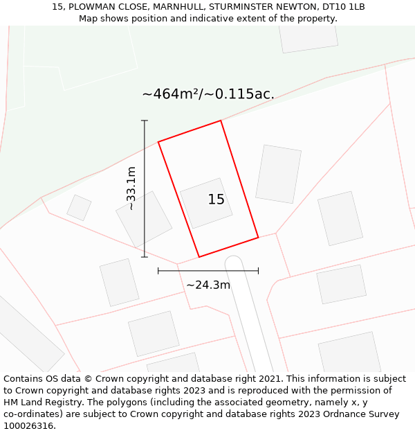 15, PLOWMAN CLOSE, MARNHULL, STURMINSTER NEWTON, DT10 1LB: Plot and title map