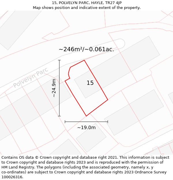 15, POLVELYN PARC, HAYLE, TR27 4JP: Plot and title map