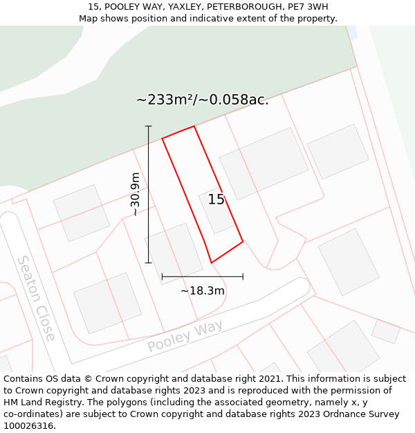 15, POOLEY WAY, YAXLEY, PETERBOROUGH, PE7 3WH: Plot and title map