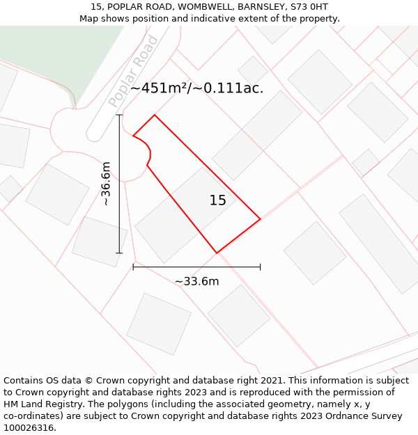 15, POPLAR ROAD, WOMBWELL, BARNSLEY, S73 0HT: Plot and title map