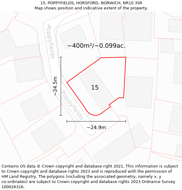 15, POPPYFIELDS, HORSFORD, NORWICH, NR10 3SR: Plot and title map