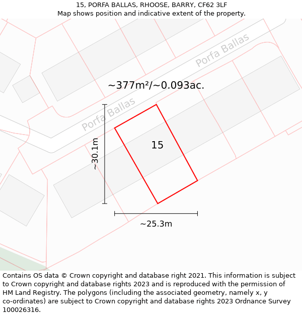 15, PORFA BALLAS, RHOOSE, BARRY, CF62 3LF: Plot and title map