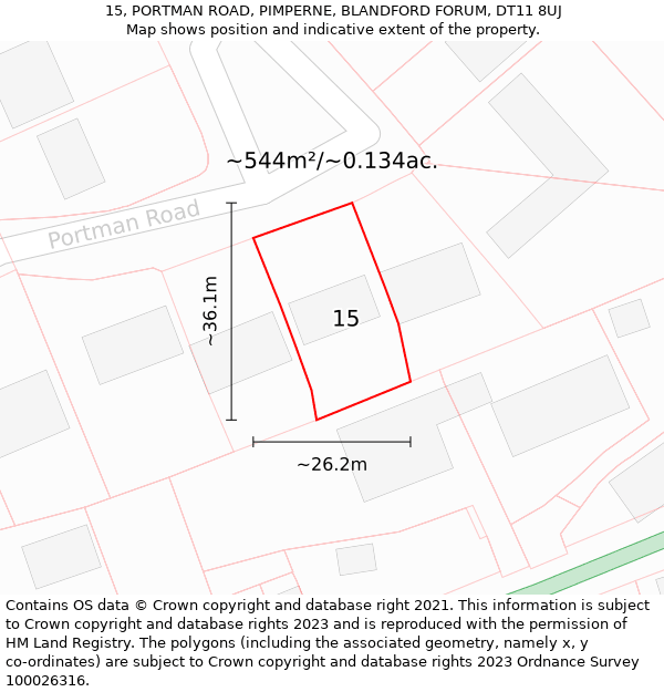 15, PORTMAN ROAD, PIMPERNE, BLANDFORD FORUM, DT11 8UJ: Plot and title map