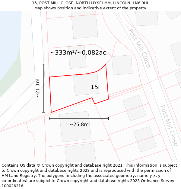 15, POST MILL CLOSE, NORTH HYKEHAM, LINCOLN, LN6 9HL: Plot and title map