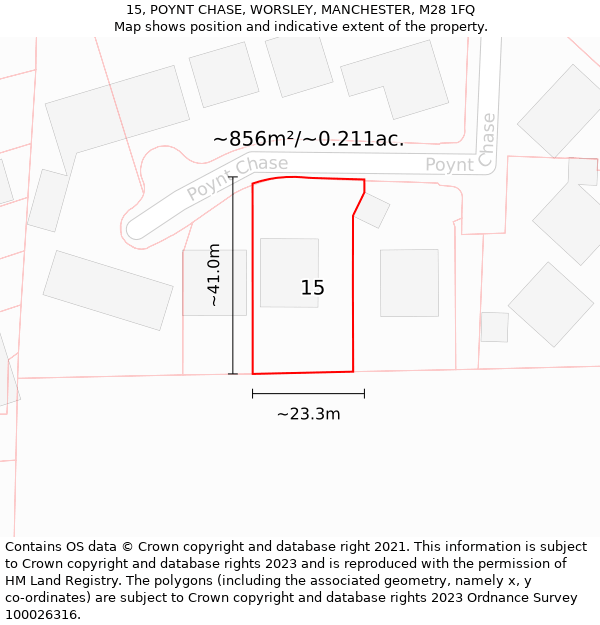 15, POYNT CHASE, WORSLEY, MANCHESTER, M28 1FQ: Plot and title map