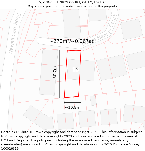 15, PRINCE HENRYS COURT, OTLEY, LS21 2BF: Plot and title map