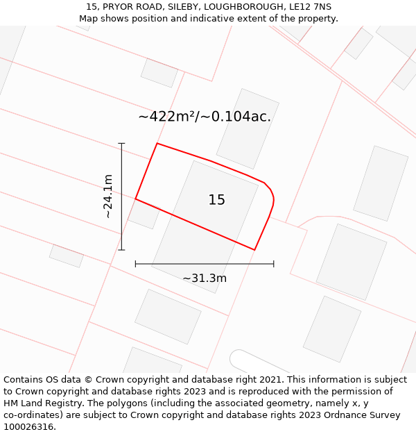 15, PRYOR ROAD, SILEBY, LOUGHBOROUGH, LE12 7NS: Plot and title map