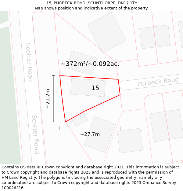 15, PURBECK ROAD, SCUNTHORPE, DN17 1TY: Plot and title map