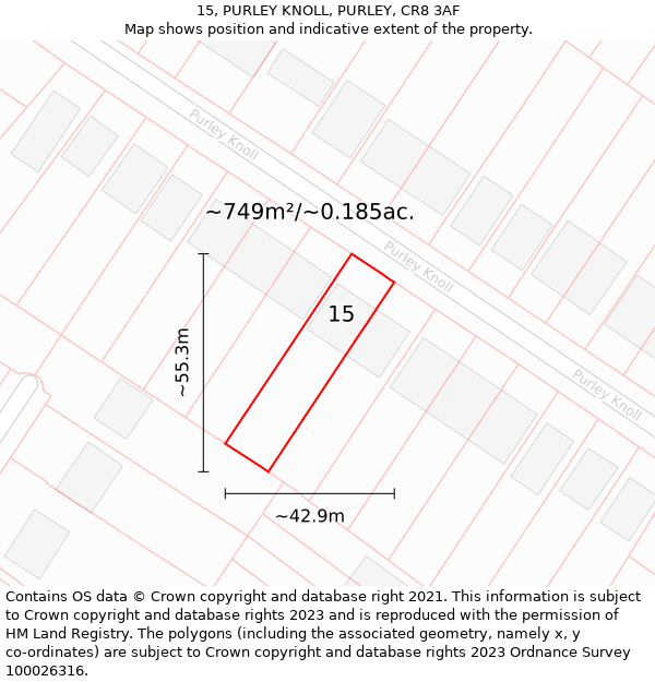 15, PURLEY KNOLL, PURLEY, CR8 3AF: Plot and title map