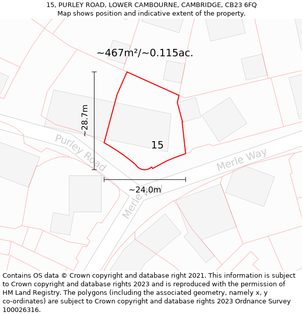 15, PURLEY ROAD, LOWER CAMBOURNE, CAMBRIDGE, CB23 6FQ: Plot and title map