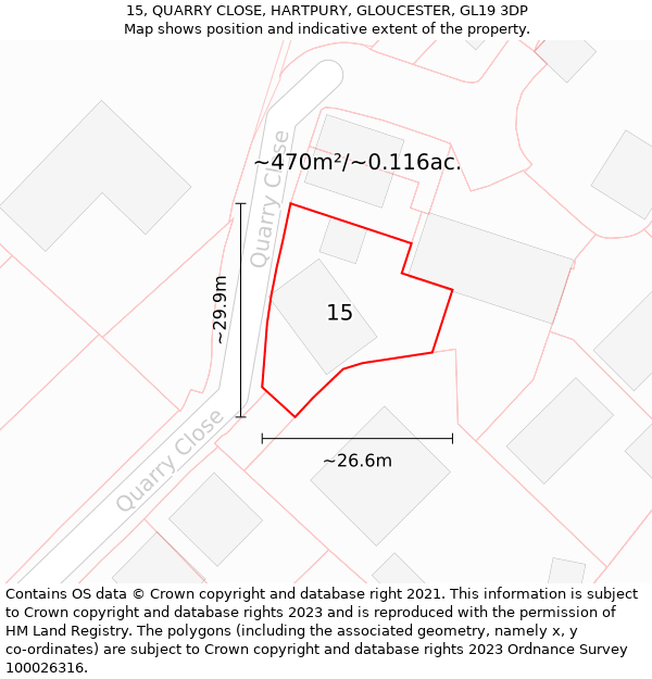 15, QUARRY CLOSE, HARTPURY, GLOUCESTER, GL19 3DP: Plot and title map