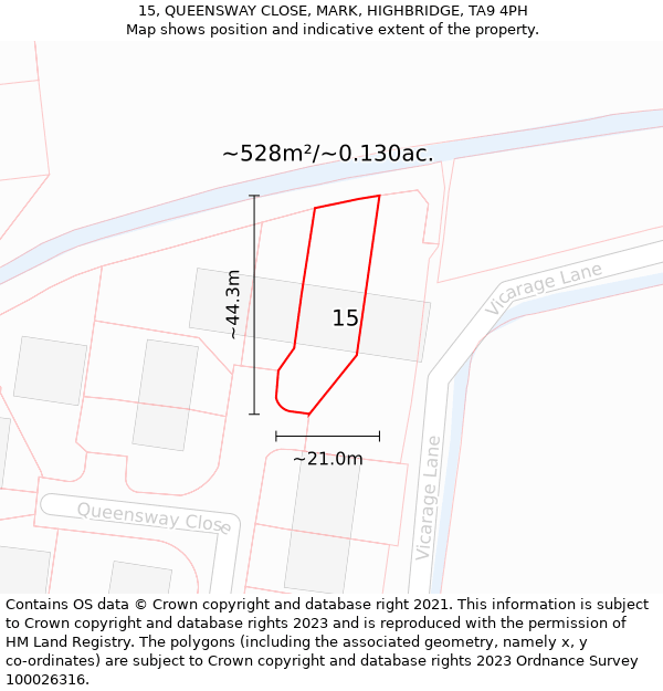 15, QUEENSWAY CLOSE, MARK, HIGHBRIDGE, TA9 4PH: Plot and title map