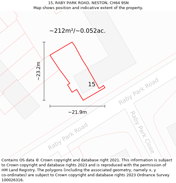 15, RABY PARK ROAD, NESTON, CH64 9SN: Plot and title map