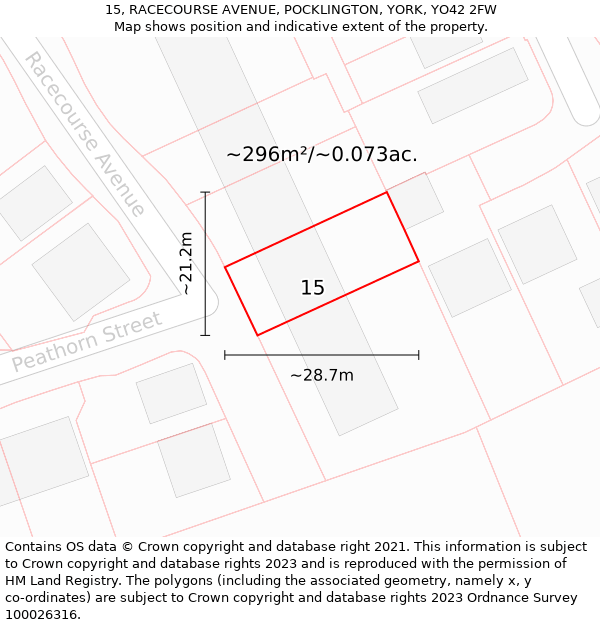 15, RACECOURSE AVENUE, POCKLINGTON, YORK, YO42 2FW: Plot and title map