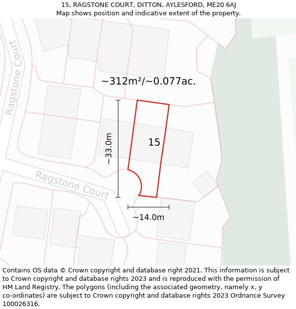 15, RAGSTONE COURT, DITTON, AYLESFORD, ME20 6AJ: Plot and title map