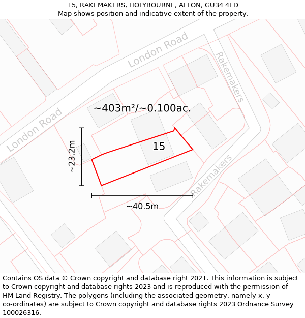 15, RAKEMAKERS, HOLYBOURNE, ALTON, GU34 4ED: Plot and title map