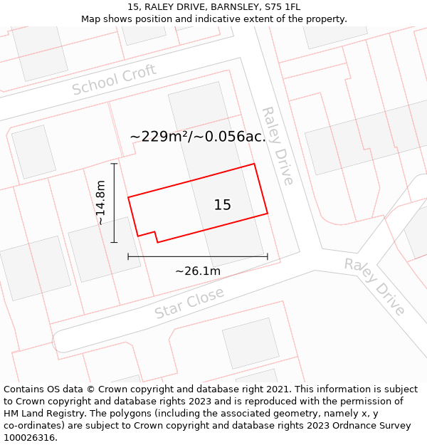 15, RALEY DRIVE, BARNSLEY, S75 1FL: Plot and title map