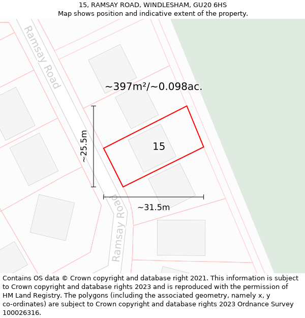 15, RAMSAY ROAD, WINDLESHAM, GU20 6HS: Plot and title map