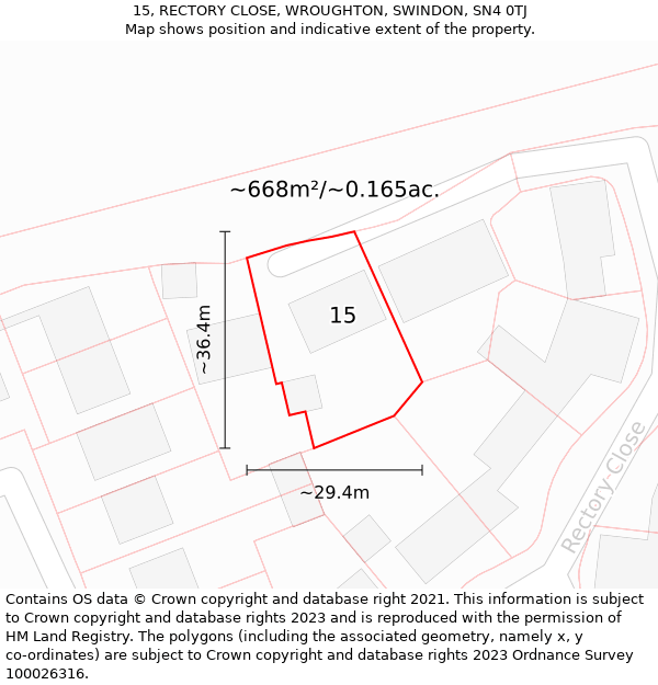 15, RECTORY CLOSE, WROUGHTON, SWINDON, SN4 0TJ: Plot and title map