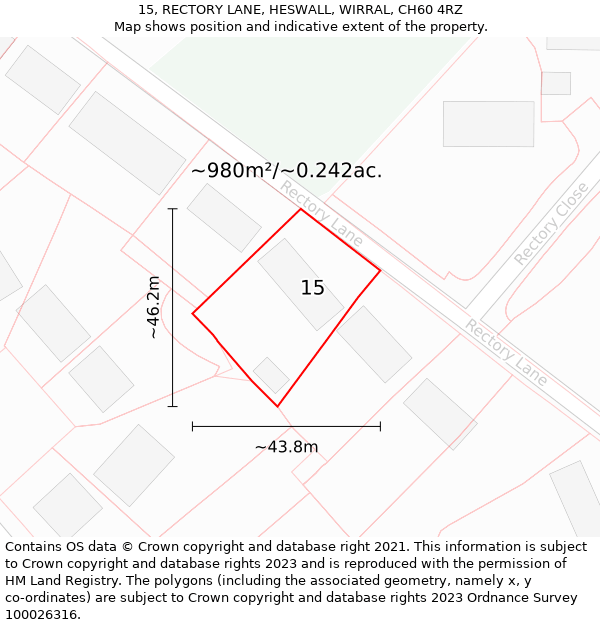 15, RECTORY LANE, HESWALL, WIRRAL, CH60 4RZ: Plot and title map