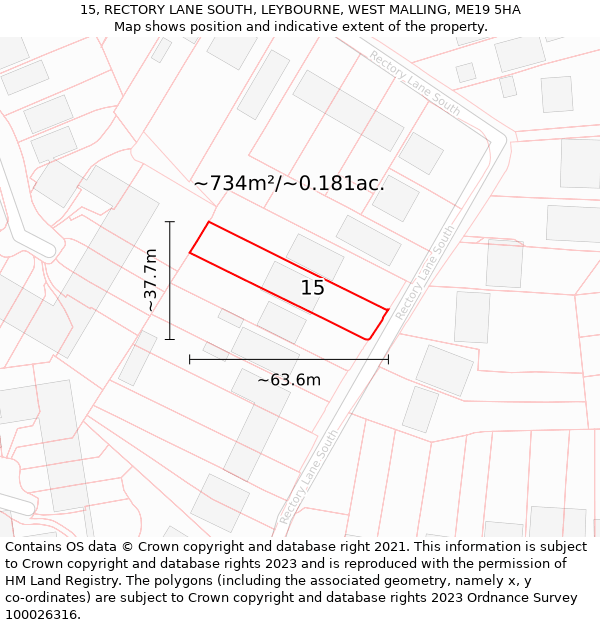 15, RECTORY LANE SOUTH, LEYBOURNE, WEST MALLING, ME19 5HA: Plot and title map