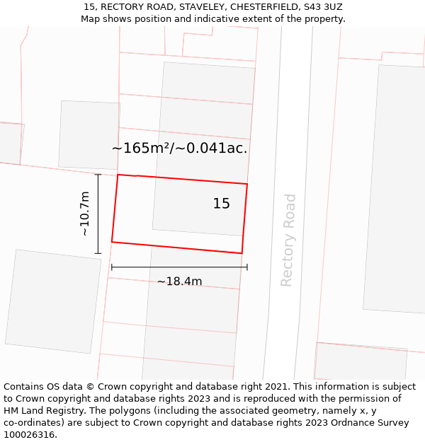 15, RECTORY ROAD, STAVELEY, CHESTERFIELD, S43 3UZ: Plot and title map