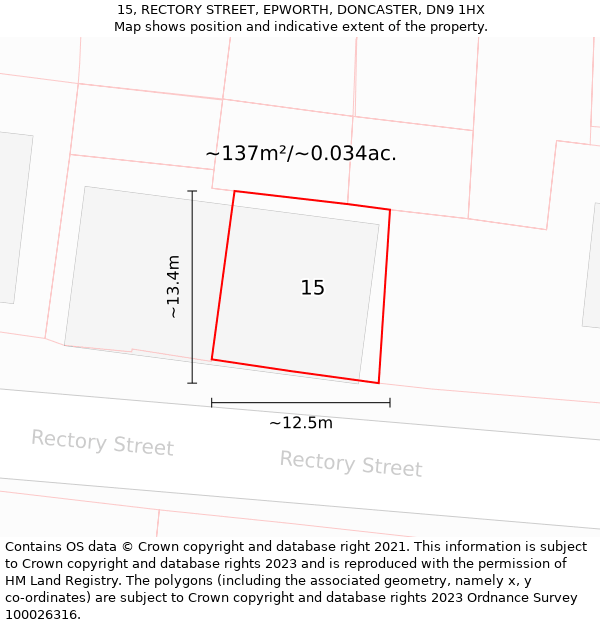 15, RECTORY STREET, EPWORTH, DONCASTER, DN9 1HX: Plot and title map