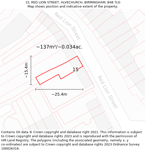 15, RED LION STREET, ALVECHURCH, BIRMINGHAM, B48 7LG: Plot and title map