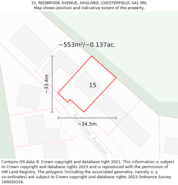 15, REDBROOK AVENUE, HASLAND, CHESTERFIELD, S41 0RL: Plot and title map