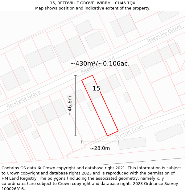 15, REEDVILLE GROVE, WIRRAL, CH46 1QX: Plot and title map