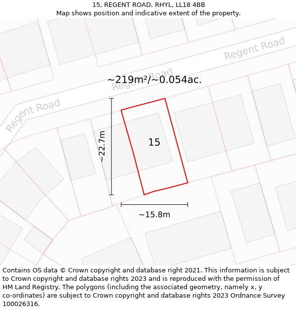 15, REGENT ROAD, RHYL, LL18 4BB: Plot and title map