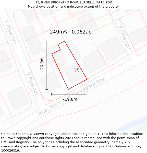 15, RHES BRICKYARD ROW, LLANELLI, SA15 2DZ: Plot and title map