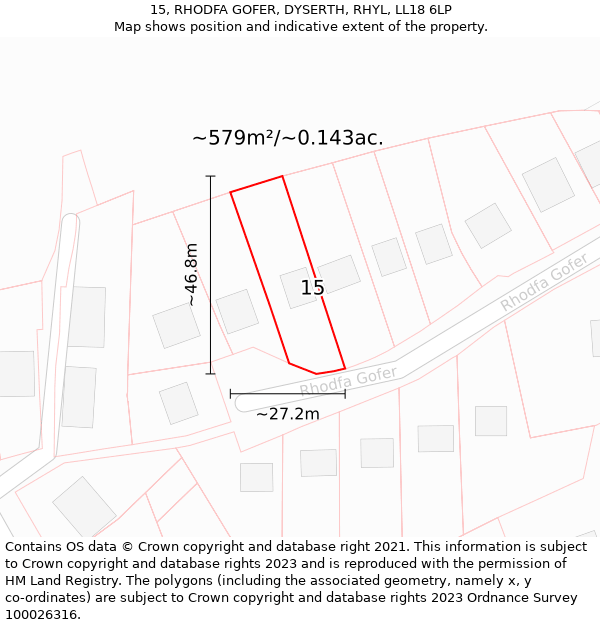 15, RHODFA GOFER, DYSERTH, RHYL, LL18 6LP: Plot and title map