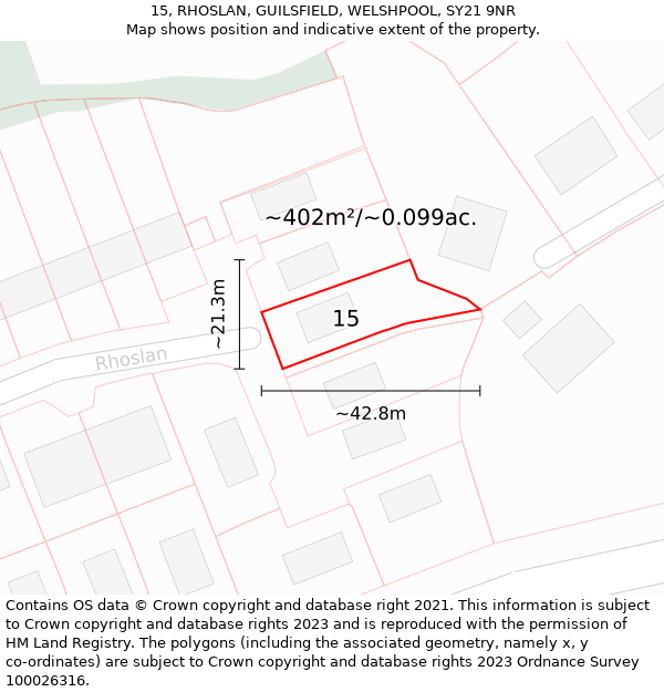 15, RHOSLAN, GUILSFIELD, WELSHPOOL, SY21 9NR: Plot and title map