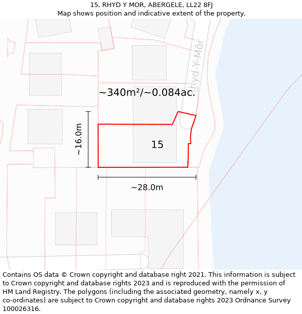 15, RHYD Y MOR, ABERGELE, LL22 8FJ: Plot and title map