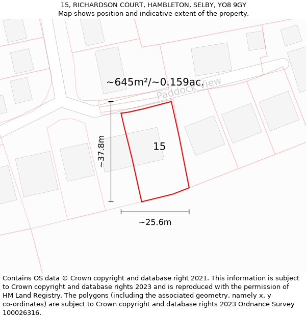 15, RICHARDSON COURT, HAMBLETON, SELBY, YO8 9GY: Plot and title map