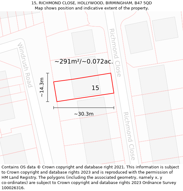 15, RICHMOND CLOSE, HOLLYWOOD, BIRMINGHAM, B47 5QD: Plot and title map