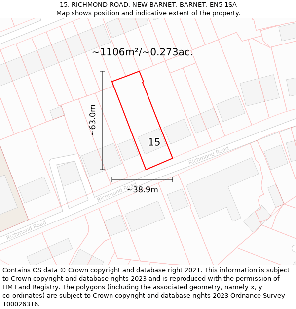 15, RICHMOND ROAD, NEW BARNET, BARNET, EN5 1SA: Plot and title map