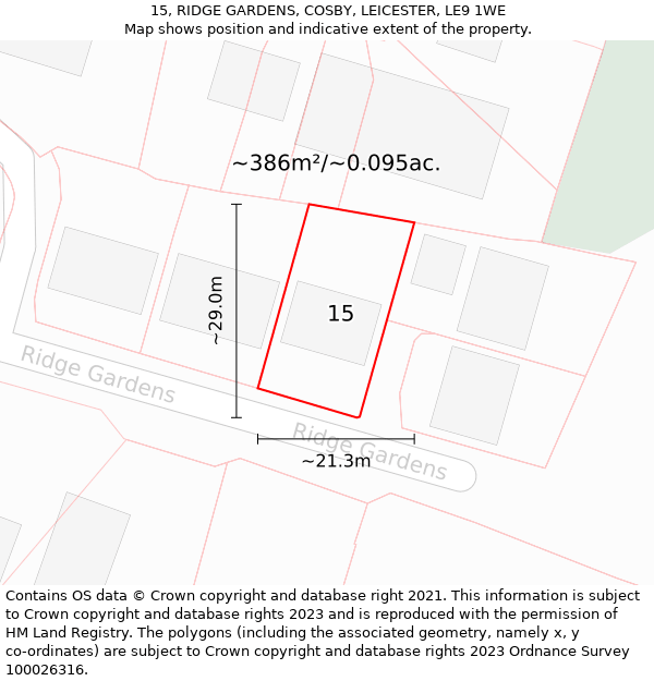 15, RIDGE GARDENS, COSBY, LEICESTER, LE9 1WE: Plot and title map