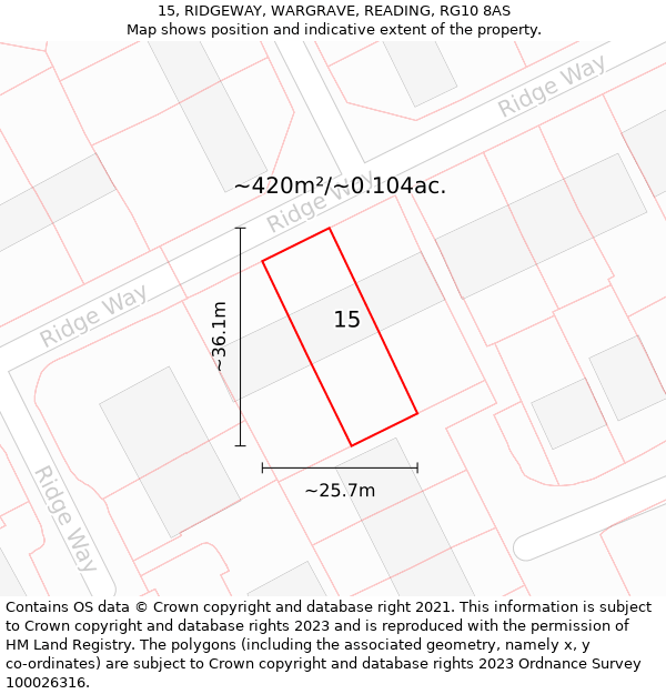 15, RIDGEWAY, WARGRAVE, READING, RG10 8AS: Plot and title map
