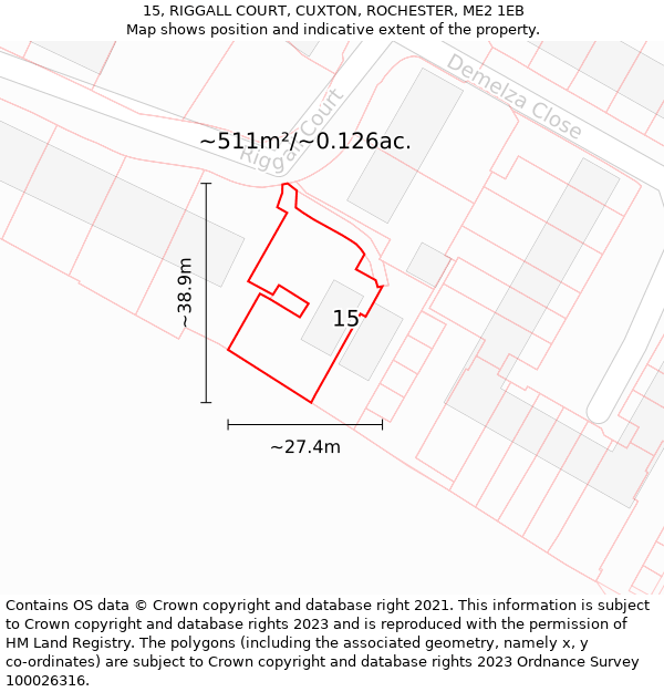 15, RIGGALL COURT, CUXTON, ROCHESTER, ME2 1EB: Plot and title map