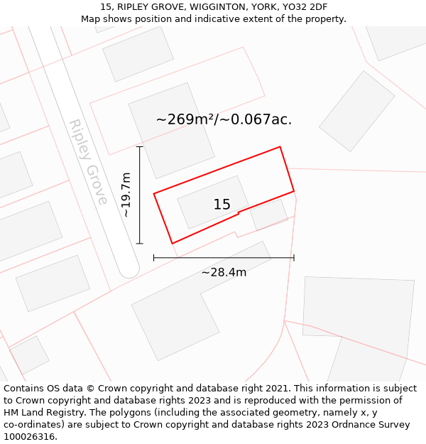 15, RIPLEY GROVE, WIGGINTON, YORK, YO32 2DF: Plot and title map