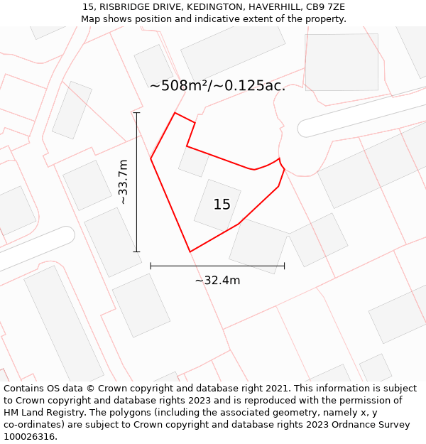 15, RISBRIDGE DRIVE, KEDINGTON, HAVERHILL, CB9 7ZE: Plot and title map