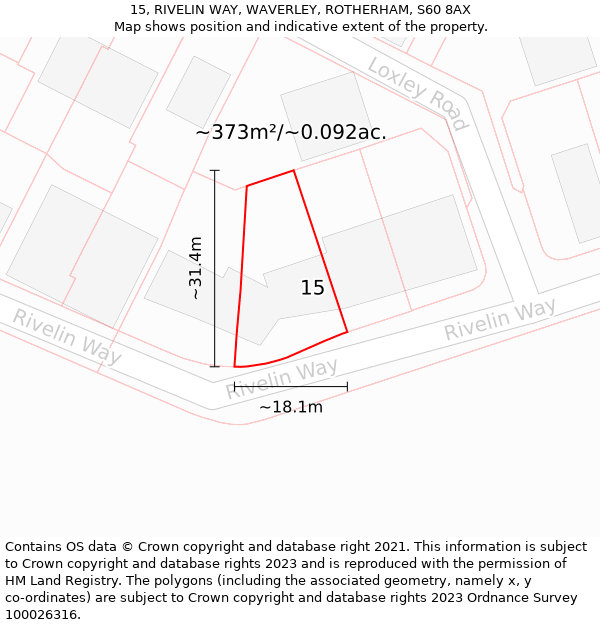 15, RIVELIN WAY, WAVERLEY, ROTHERHAM, S60 8AX: Plot and title map