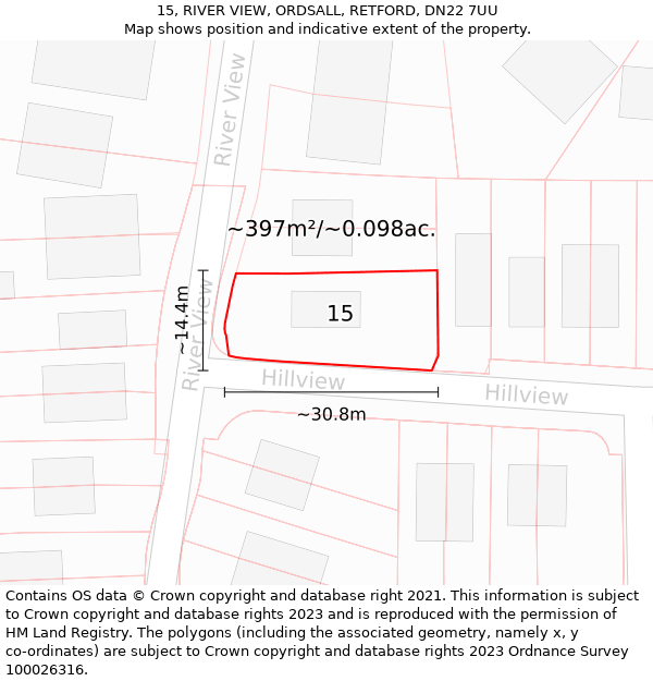 15, RIVER VIEW, ORDSALL, RETFORD, DN22 7UU: Plot and title map