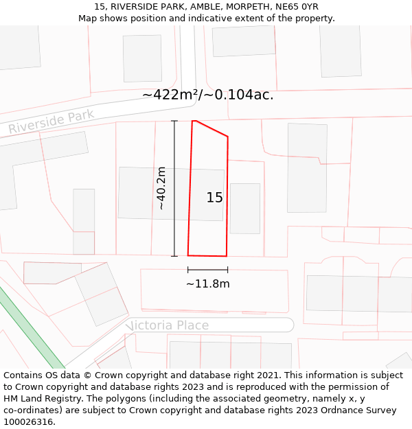 15, RIVERSIDE PARK, AMBLE, MORPETH, NE65 0YR: Plot and title map