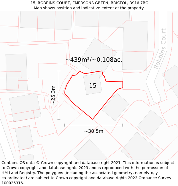 15, ROBBINS COURT, EMERSONS GREEN, BRISTOL, BS16 7BG: Plot and title map